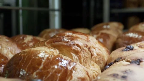 French Bakery display Brioche close up 스톡 동영상 238501980