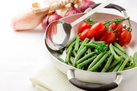 French beans inside a pan Stock Photos