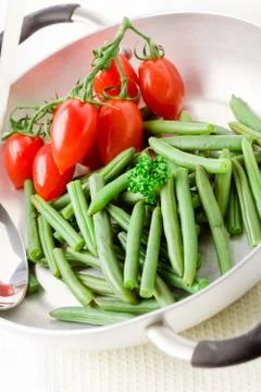French beans inside a pan Stock Photos