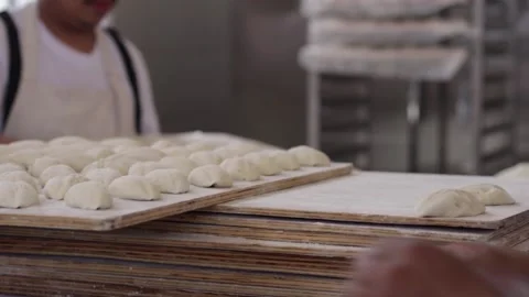 French bread elaboration. Concept of food industries. Stock Footage 221215954