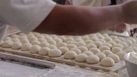 French bread elaboration. Concept of food industries. Stock Footage 221216132