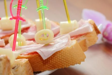 French bread with fat spread ham and cheese Stock Photos