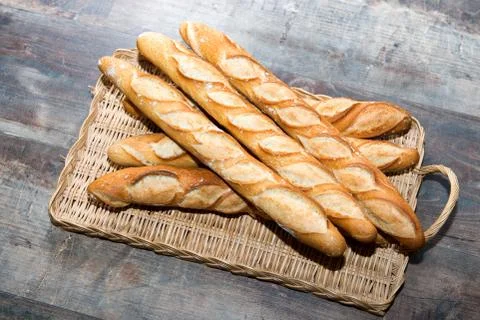 French bread on a rustic table Stock-Fotos