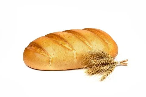 French bread with spikelet on white background Stock Photos