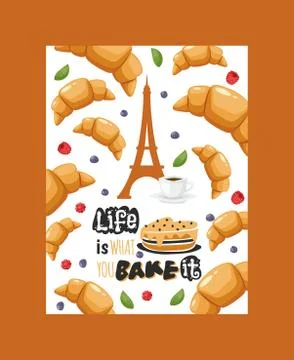 French breakfast typographic poster, vector illustration. Inspirational quote Stock Illustration