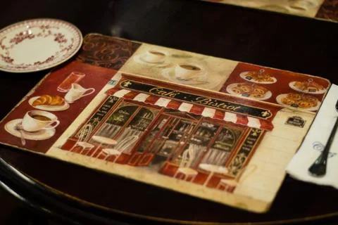 French cafe bistro dining table placemat Stock Photos