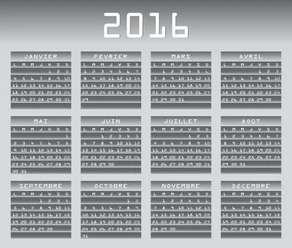French calendar 2016 greyscale Stock Illustration
