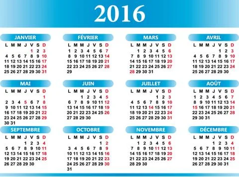French calendar 2016 Stock Illustration
