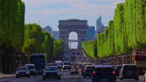 French capital. Timelapse of traffic at Arc de Triomphe. This historical Stock Footage 207997496