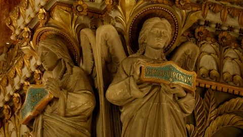 French Cathedral with Angels with signs Close up Stock Footage 101200074