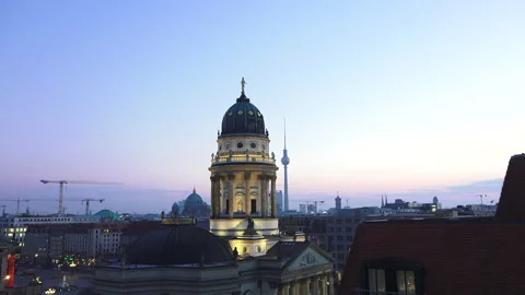 French Cathedral Berlin Dawn Stock Footage 161114008