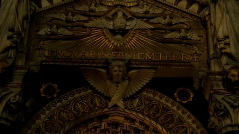 French Cathedral with Eagle and Angel Close up Stock Footage 101200287