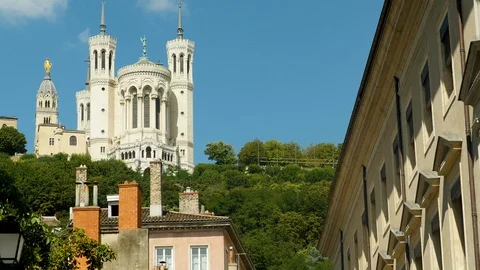 French Cathedral Exterior with Angel on Dragon Extreme Wide Front Stock Footage 101190899