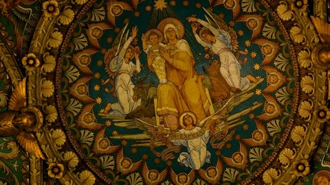 French Cathedral with Mural on Ceiling Close Up Stock-Footage 101200340