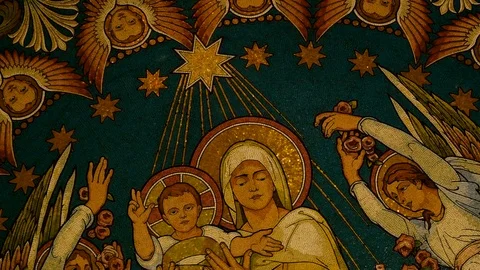 French Cathedral with Mural on Ceiling Extreme Close Up Stock Footage 101200576