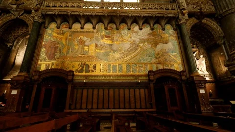 French Cathedral Mural on Wall Wide Stock Footage 101195265