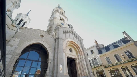 French Cathedral Wide angle with Delivery Truck driving Stock Footage 101196025