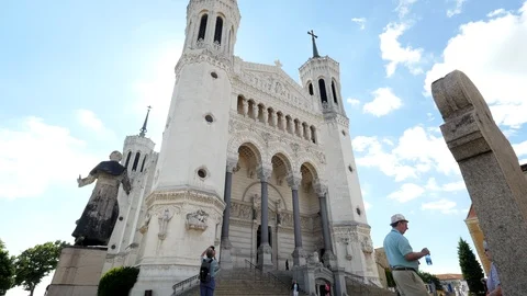 French Cathedral Wide angle with photographer and tourists in front Stock Footage 101197997