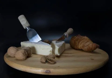 French cheese with croissant bread Stock Photos