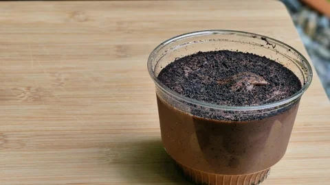 French chocolate mousse with serving spoon Stock Footage 116557120