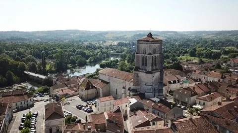 French Church overlooking river Stock Footage 96595086
