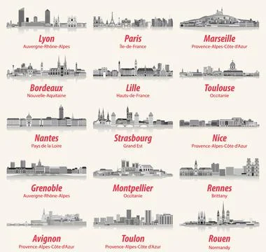 French cities skylines isolated vector colorful illustrations Stock Illustration