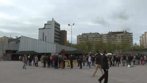 French citizens living in Barcelona queue to vote in Camp Nou, Barcelona, ES - 1 Stock Footage 204121040