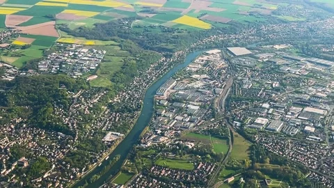 French city, river, fields and forests during a flight from Warsaw, Poland. Video stock 311936158