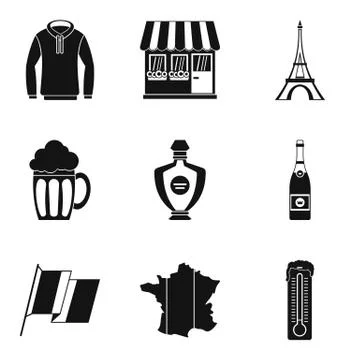 French clothes icon set, simple style Stock Illustration