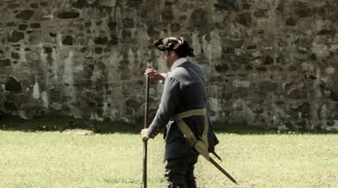 French Colonial Soldier Shooting Muzzle Loader Stock Footage 11878726
