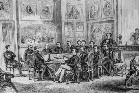 French comedy, a session of the reading committee, the Illutte universe, Publ Stock Illustration