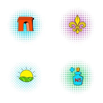 French comic style icons representing country culture イラスト素材