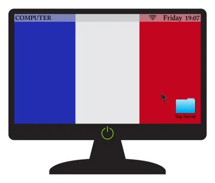 French Computer Screen Silhouette With On Button Stock Illustration