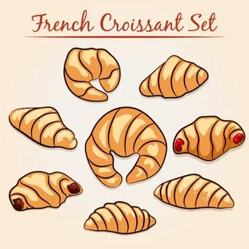 French Croissant set Stock Illustration