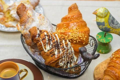 French croissants on table Stock Photos