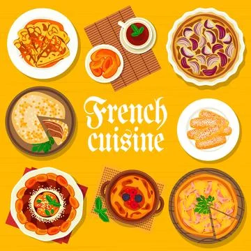 French cuisine menu cover, vector, meals top view Illustrazione stock