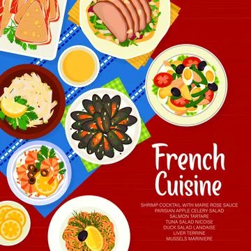 French cuisine menu cover, vector France meals Stock Illustration
