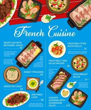 French cuisine menu design vector template Stock Illustration