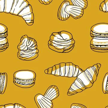French cuisine seamless pattern. Design sketch element for menu cafe, bistro, Illustrazione stock