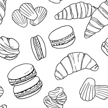 French cuisine transparent seamless pattern. Design sketch element for menu c Stock Illustration