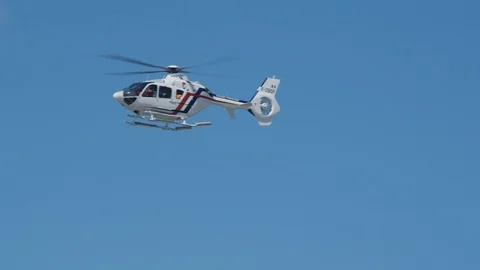 French Customs Authority Helicopter Flying By in Slowmotion Stock Footage