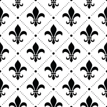 French Damask background - Fleur de lis black pattern on white Stock Illustration