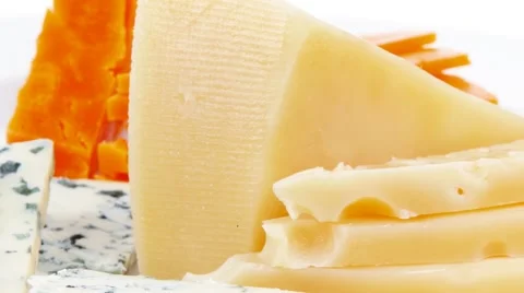 French delicatessen aged cheeses chops Stock Footage