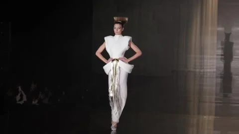 French designer Stephane Rolland presents his new collection at Paris Fashion We Stock Footage 300295520