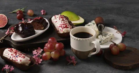 French dessert table, sweet breakfast Stock Footage 296794688