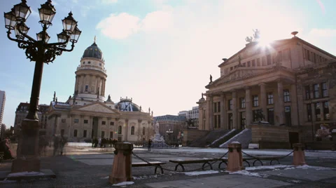 French Dome, Time-lapse sun setting behind Gendarmenmarkt in Berlin Winter Stock Footage 33119517