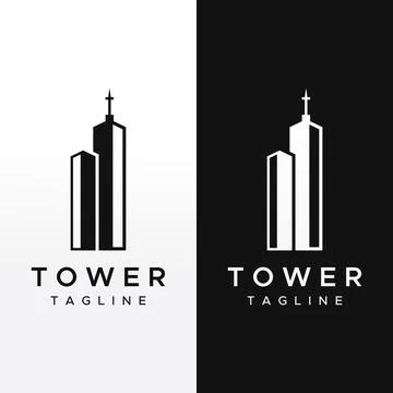 French eiffel tower building and high tower Logo template design.With edita.. Stock Illustration