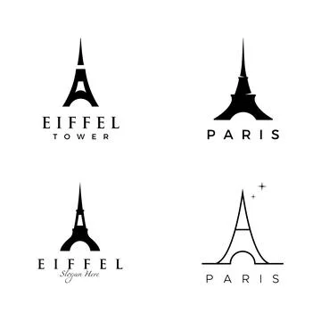French eiffel tower building and high tower Logo template design.With edita.. Stock Illustration