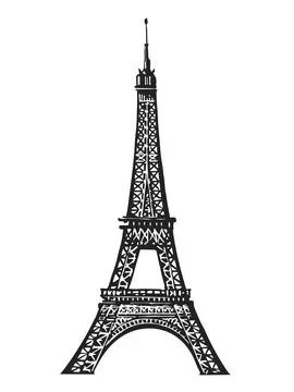 French Eiffel tower sketch engraving vector illustration. France, Paris symbol Stock Illustration