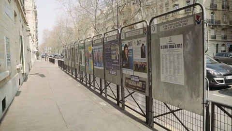 French election posters in Paris during coronavirus / Codvid-19 lockdown 4K Stock Footage 126752996
